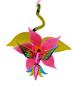 Preview: Kolibri in Blüte mit Blatt, hängend (Blüte: rosa/Kolibri: rosa-grün-hellblau)